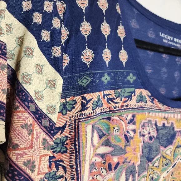 NWT Lucky Brand Persian Carpet Scoop Neck Short Sleeve Tee Shirt Navy XL - Picture 6 of 16